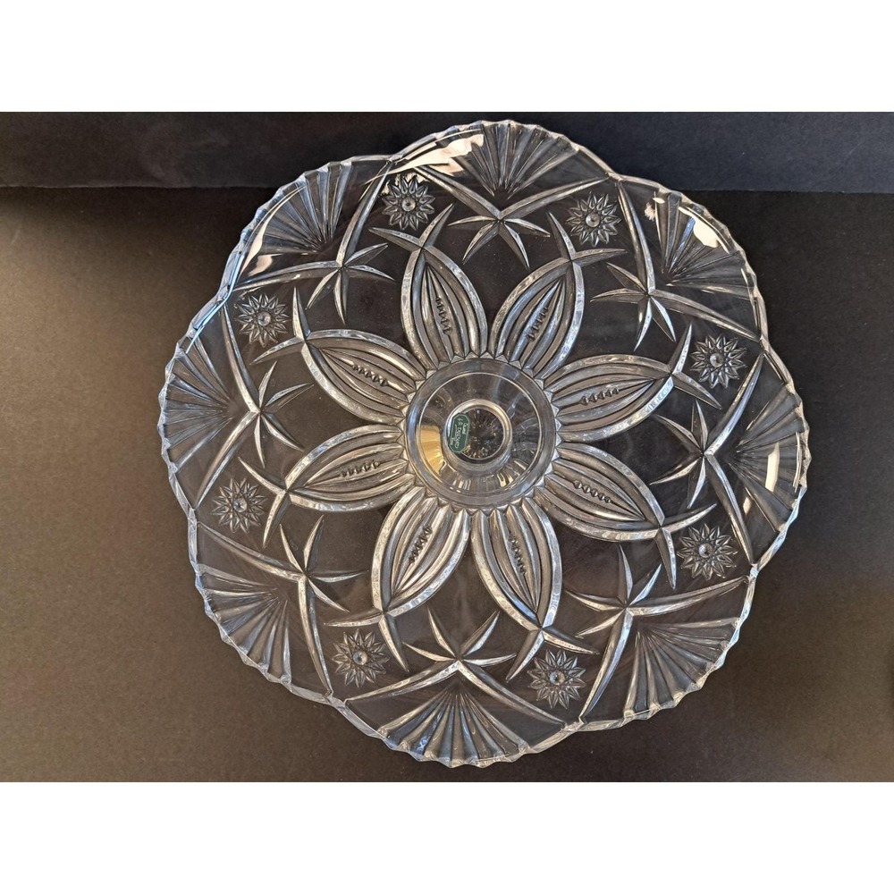 Vtg 90s Cristal J. G. Durand France Footed Cake Plate, NEW in BOX NOS 20